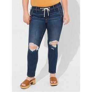 Torrid 4X TALL Weekend Boyfriend Mid-Rise Distressed Drawstring Jeans Dark Wash